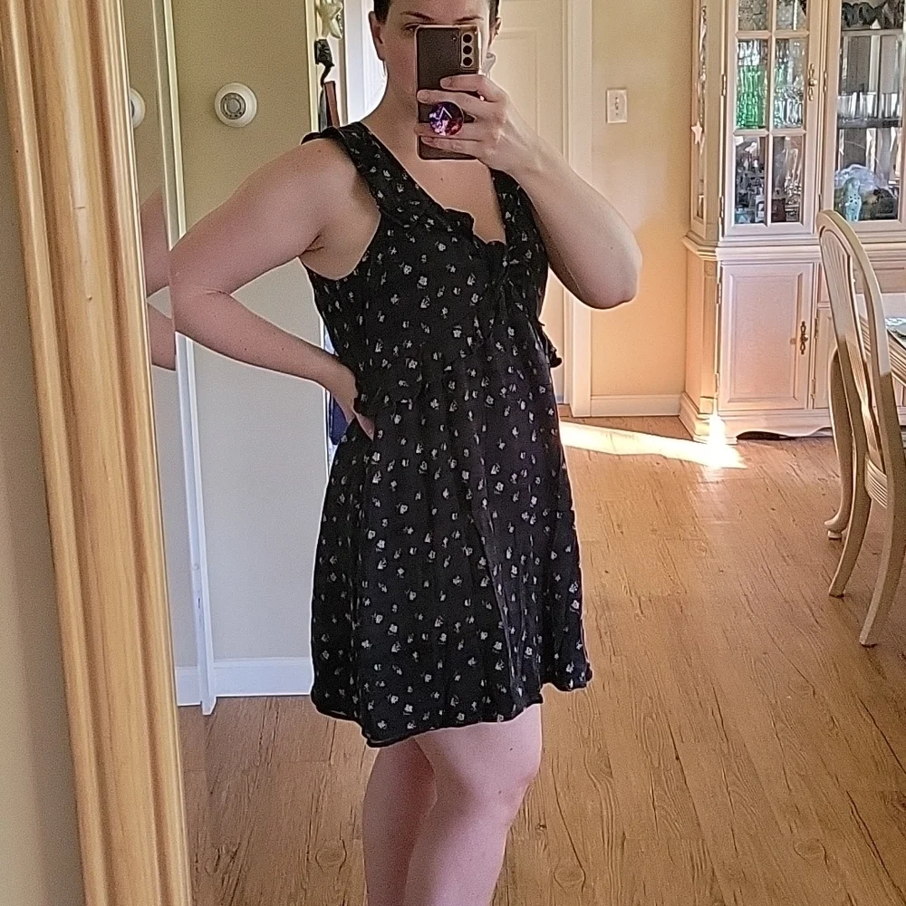 Black Summer Mini Dress Floral Medium - Picture 2 of 5